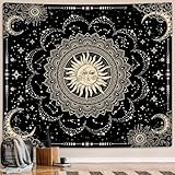 ARTCREATOR Sun and Moon Tapestry, Black Golden Mandala Tapestries Astrology Space Wall Hanging Boho Hippie Decor for Bedroom, Living Room, Ceiling (51' x 59')