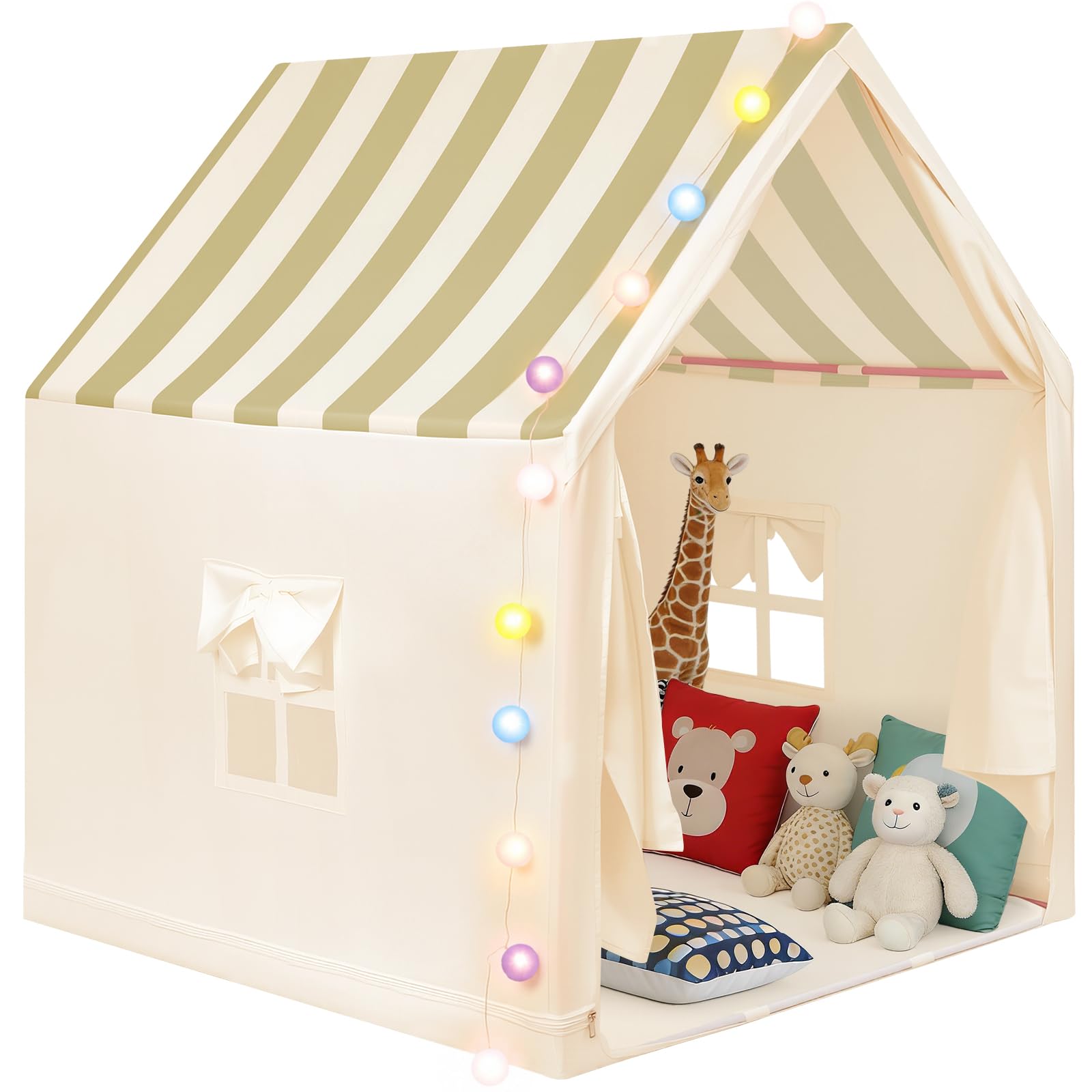 Anbte Tenda per bambini con luci, casetta giocattolo per bambini, spaziosa e portatile, per interni ed esterni, tenda da gioco per bambini a partire dai 3 anni, facile da montare, asta in metallo