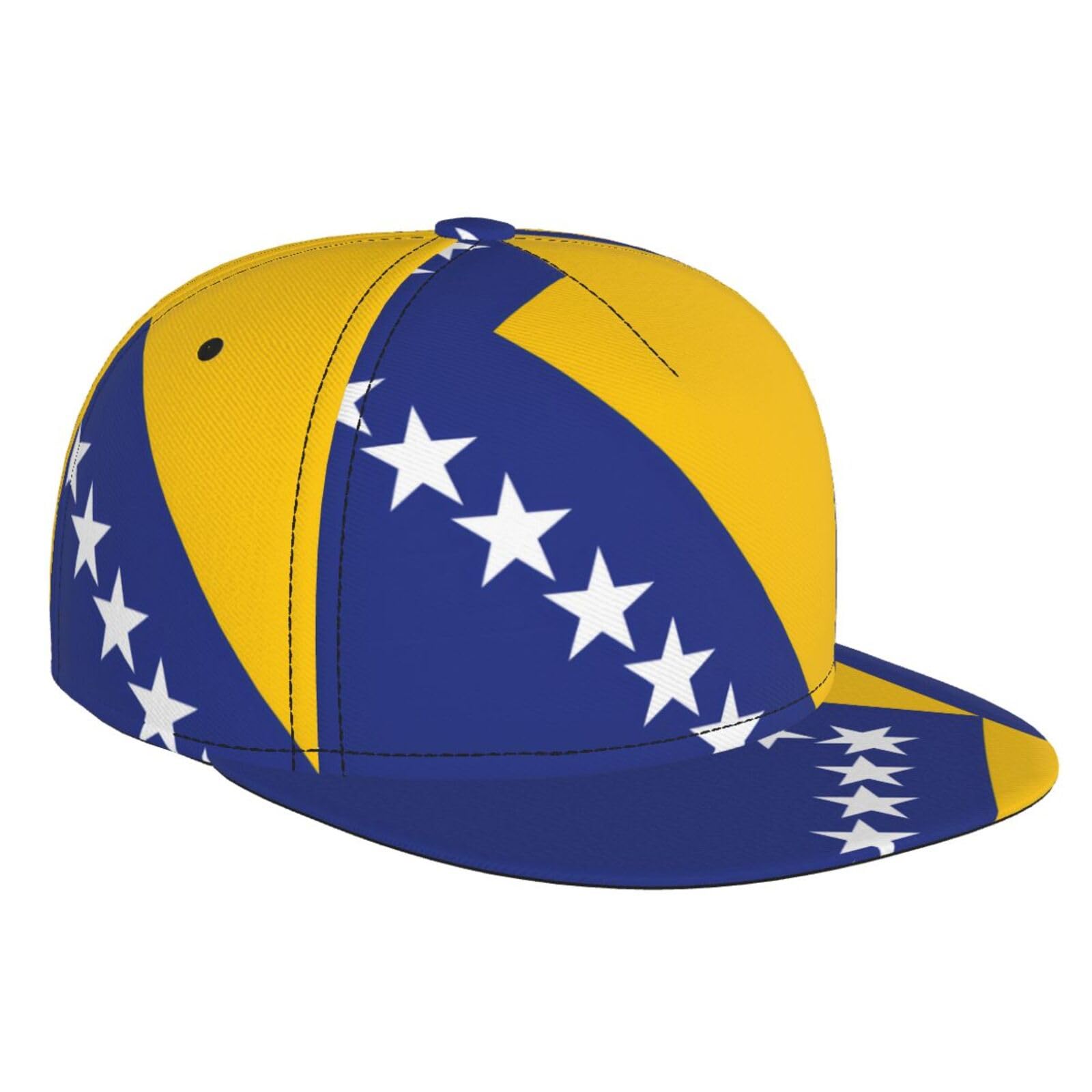 Flag of Bosnia and Herzegovina Printed Baseball Cap, Adjustable Flat Brim hat, Outdoor Sports Sun hat Black