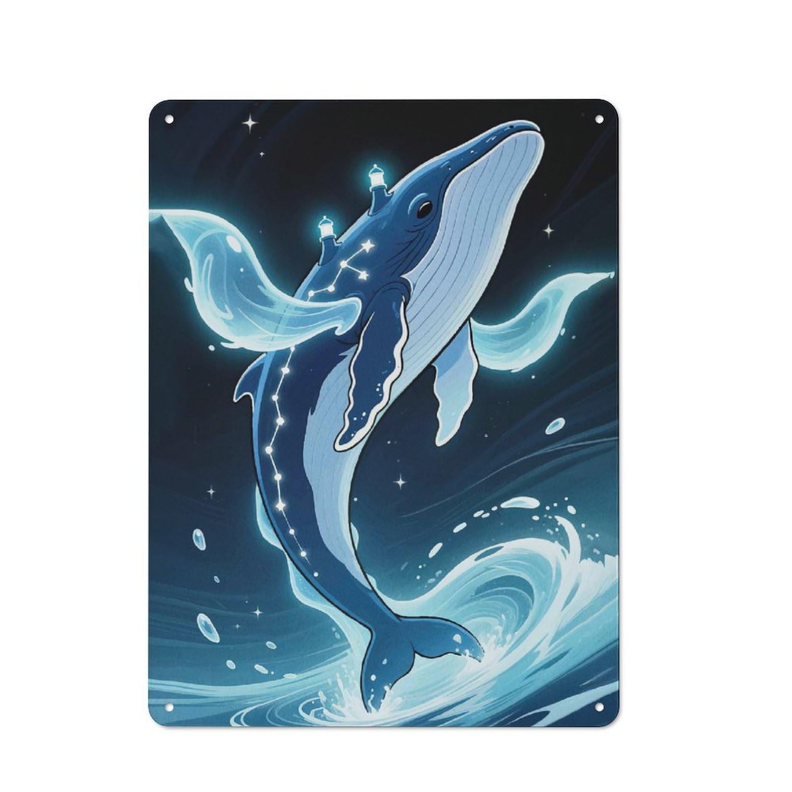 Junmoney Whale Constellations Lighthouses Tin Sign 40X30cm For Café Or Home Bar, Rustic Wall Decor, For Café-Style Decor Fans