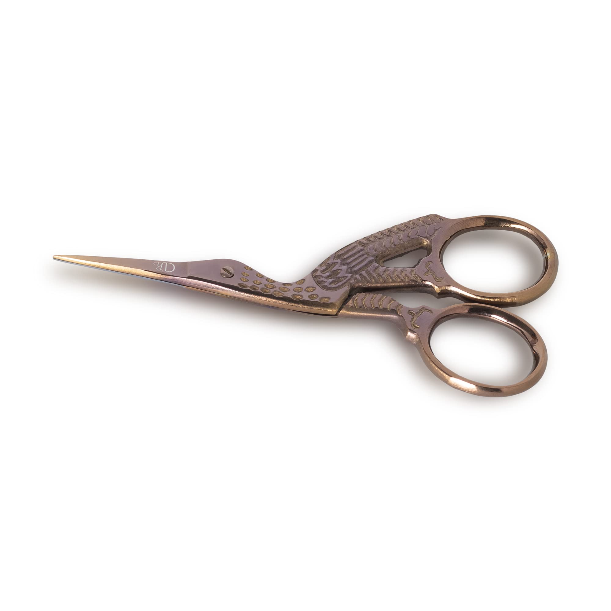 YAS Embroidery Scissors Stainless Sharp Tip Classic 3.5” Stork Small Scissors for Sewing - Crane Design DIY Tools for Crafting (Rose Gold)