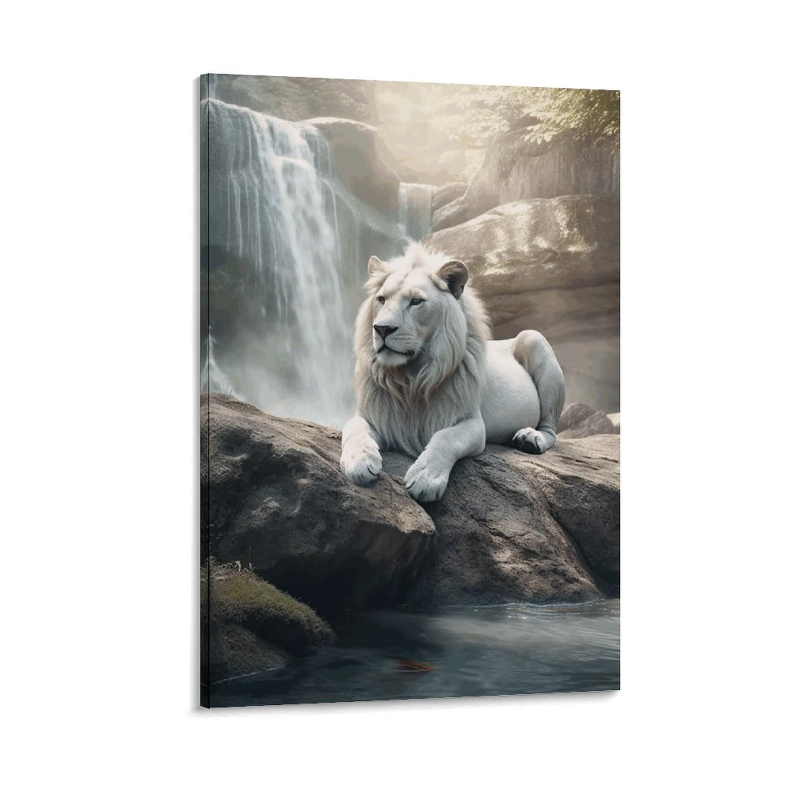 Canvas Wall Art for Living Room 16"x24" Modern Artwork Painting Pictures Hanging Canvas Prints Lion on Rock Aesthetic Wall Art for Bedroom Bathroom Office Wall Art Print Decor Lion on Rock Canvas Wal