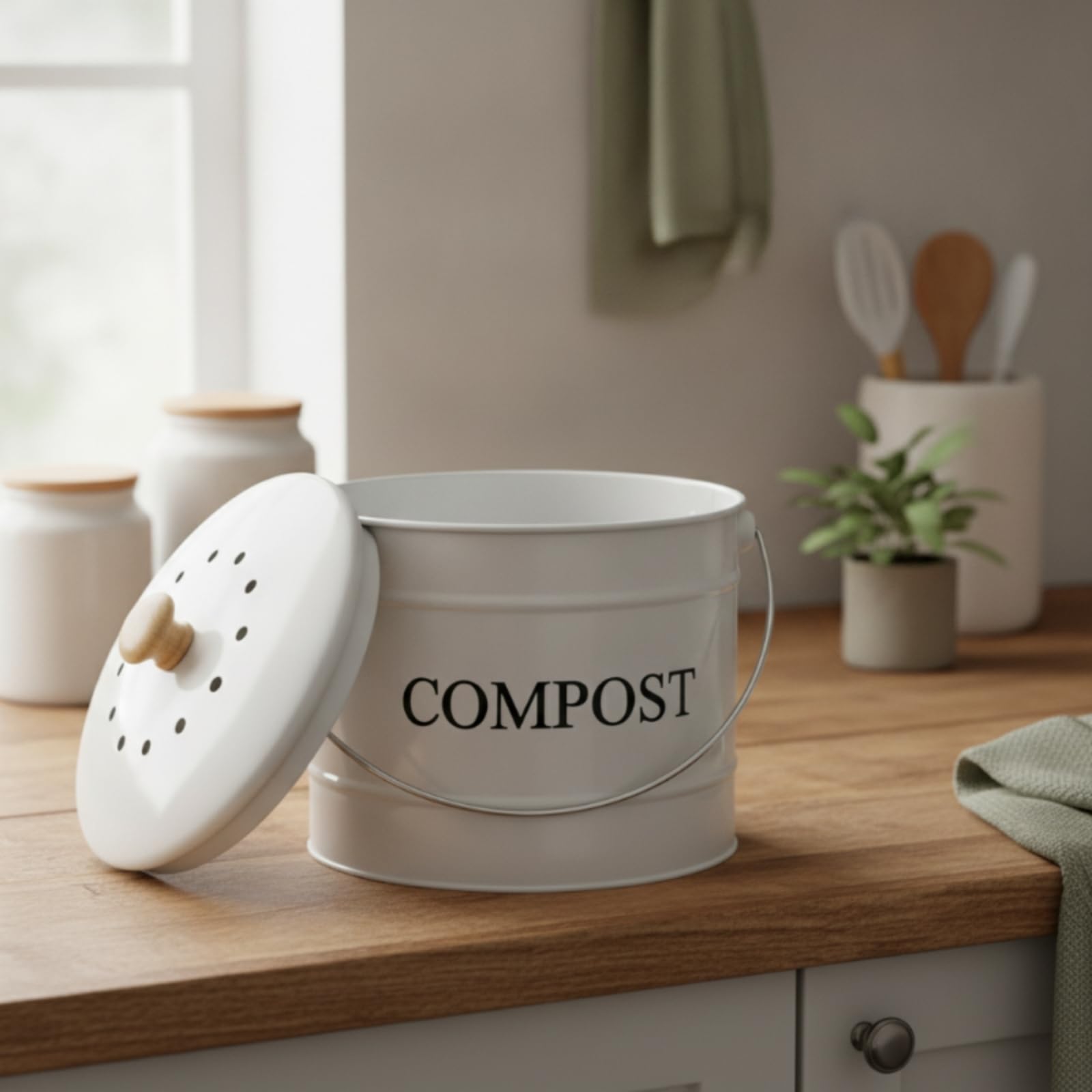 Composteur de Cuisine Composteur Compost Bin Seau Poubelle à Compost Seau de Comptoir avec Couvercle à Aération et Filtre à Charbon pour Contrôle des, Array, Noir