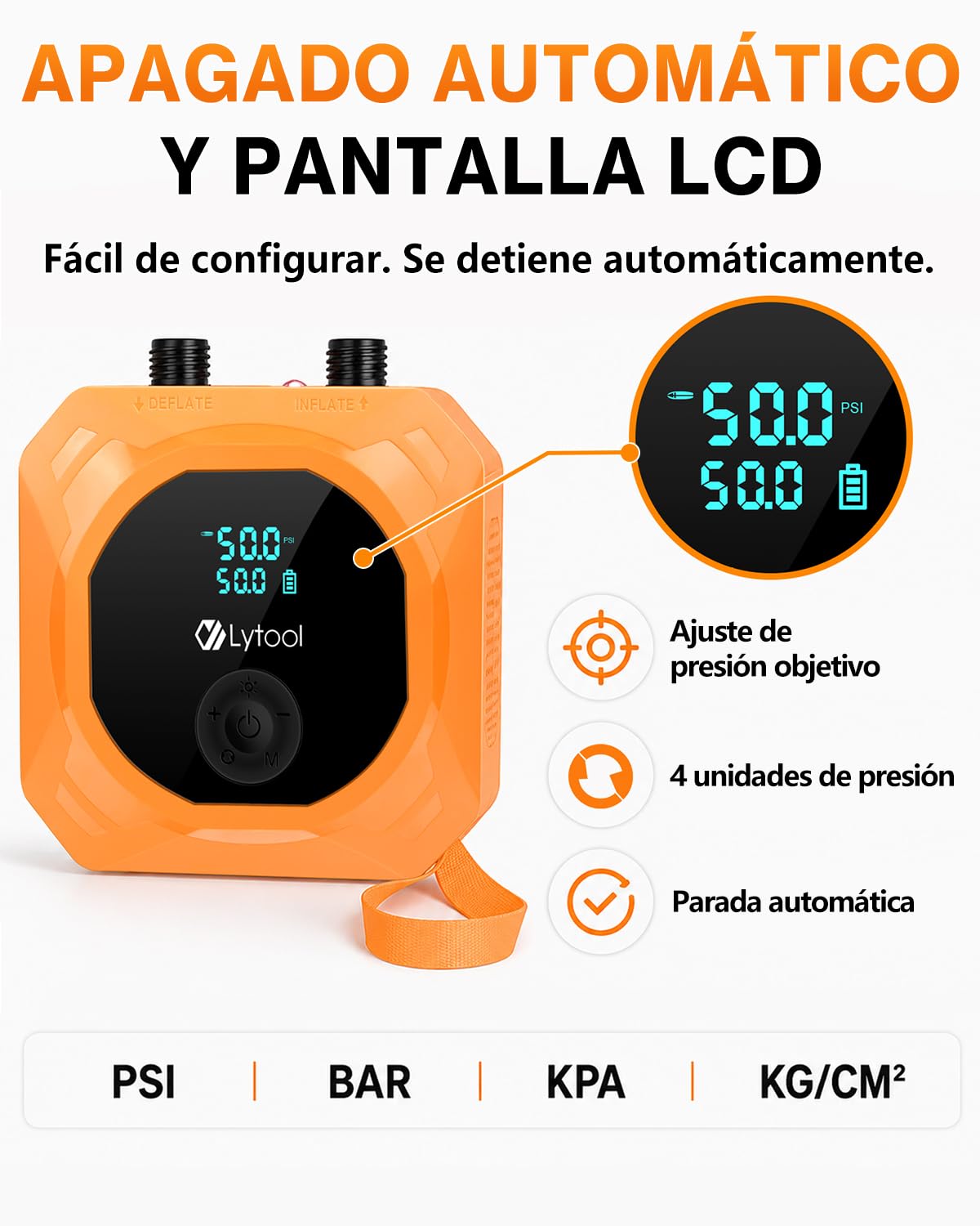 Lytool 50PSI Bomba de Aire Inteligente para Sup, 12000mAh Batería Recargable y Inflado/Desinflado Inteligente, Apagado Automático, Ideal para Tablas de Paddle, Cometas, Tiendas de Campaña y Colchones