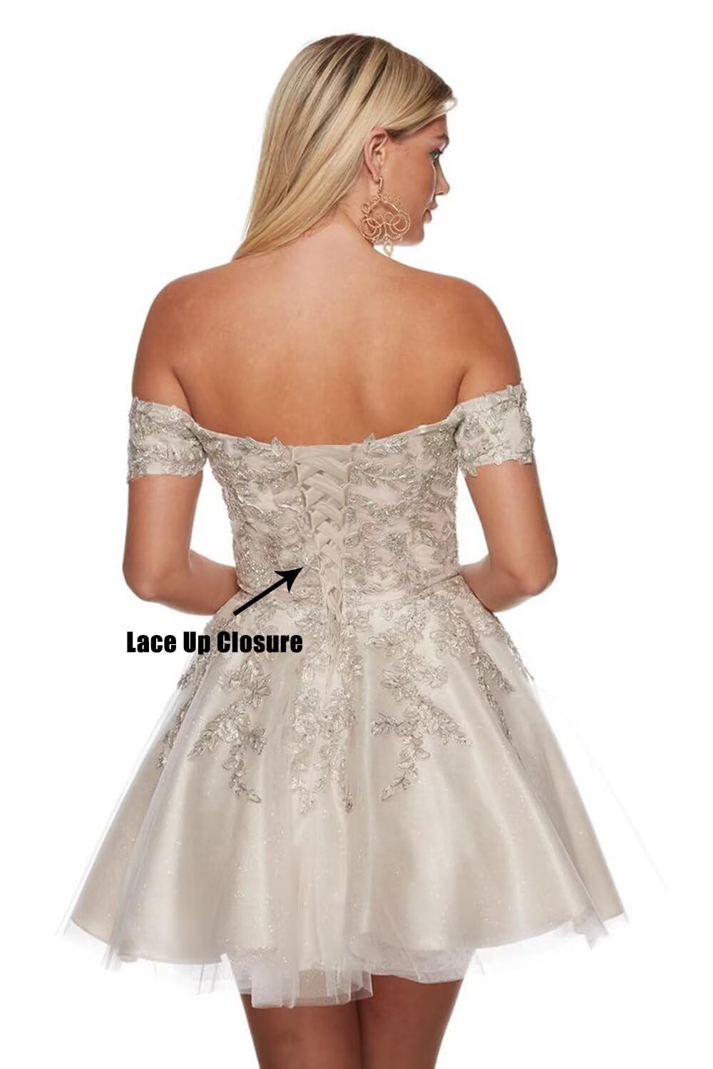 Basgute Vestidos cortos de encaje con apliques de encaje para adolescentes, tul con purpurina, hombros descubiertos, vestido formal de cóctel