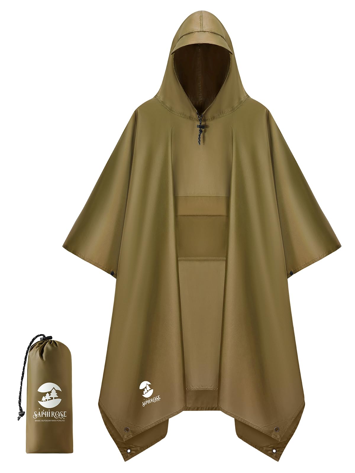 SaphiRose Double Layer Rain Poncho, Waterproof Thick Hooded Raincoat 3-in-1