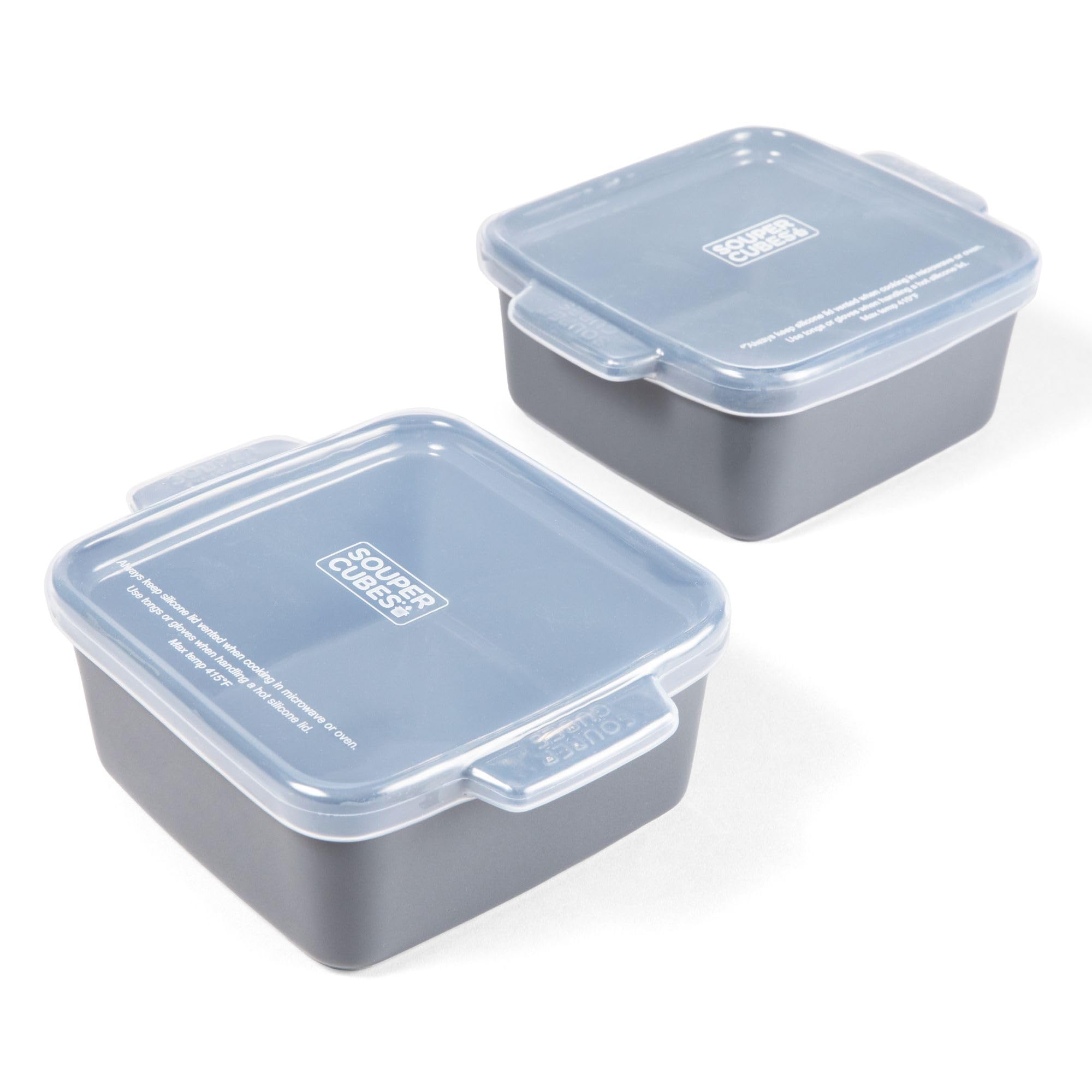 Souper Cubes Stoneware - 5" x 5" Baking Dishes for Oven with Silicone Covers, Premium Mini Ceramic Baking Dishes, Perfect for Reheating Individual Portions in Oven or Microwave, Set of 2 - Charcoal