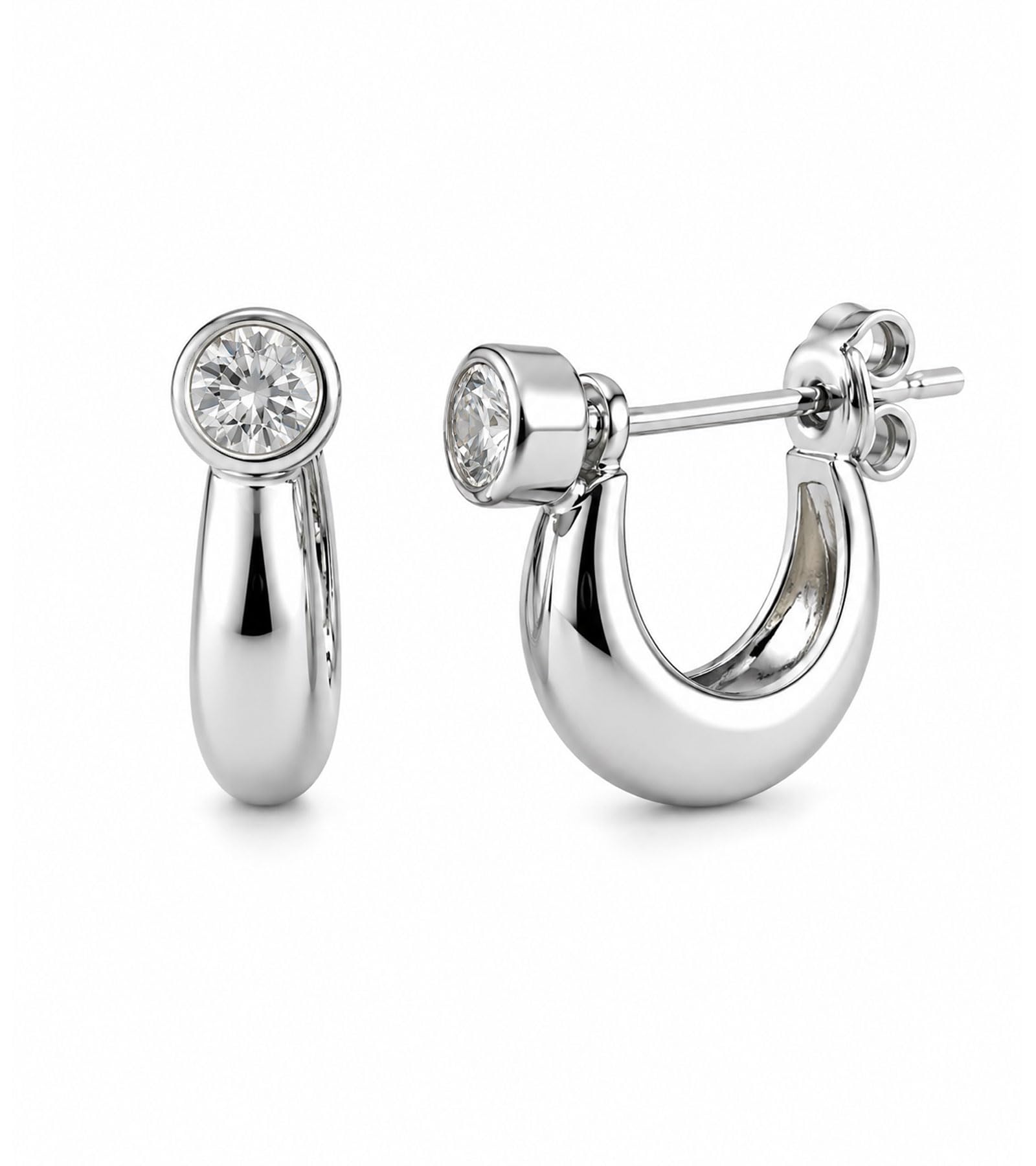 vama FASHIONS 18K Silver Plated Anti Tarnish Cubic Zirconia Stone Studded Thick Kaju Huggie Hoop Bali Push Back Earrings Closure Piercing Ear Rings For Men & Boys-picture-23
