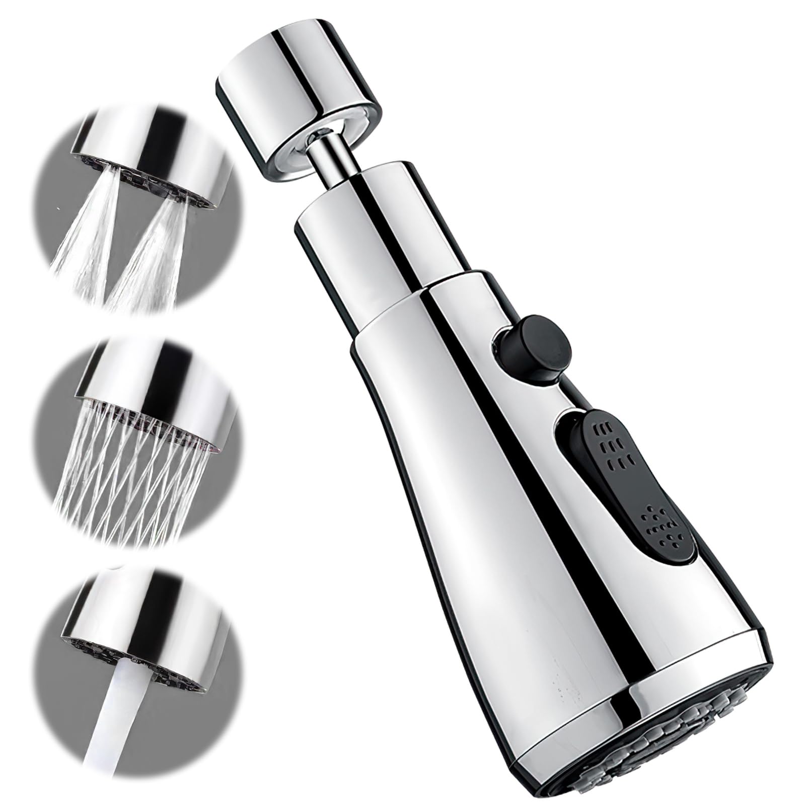 3 Function Kitchen Tap Spray Head, 360° Swivel Spout Tap Extender with Adapter Accessories Universal Sink Tap Spray Head Attachment Faucet Extension Adapter Faucet Aerator for Kitchen Sink (Silver)
