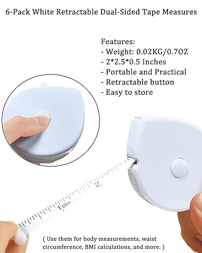 Miniatura 4 de Cinta métrica suave para el cuerpo, costura, tela a medida, manualidades, medición de pérdida de peso, cinta métrica retráctil blanca de doble cara,