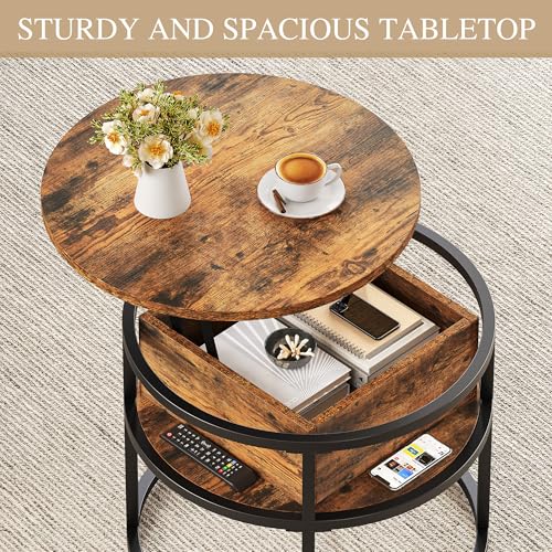 YITAHOME Coffee Table with Lift Top, Lift-Up Round Coffee Table with Concealed Storage Compartment, 60x60x47cm - Image 4