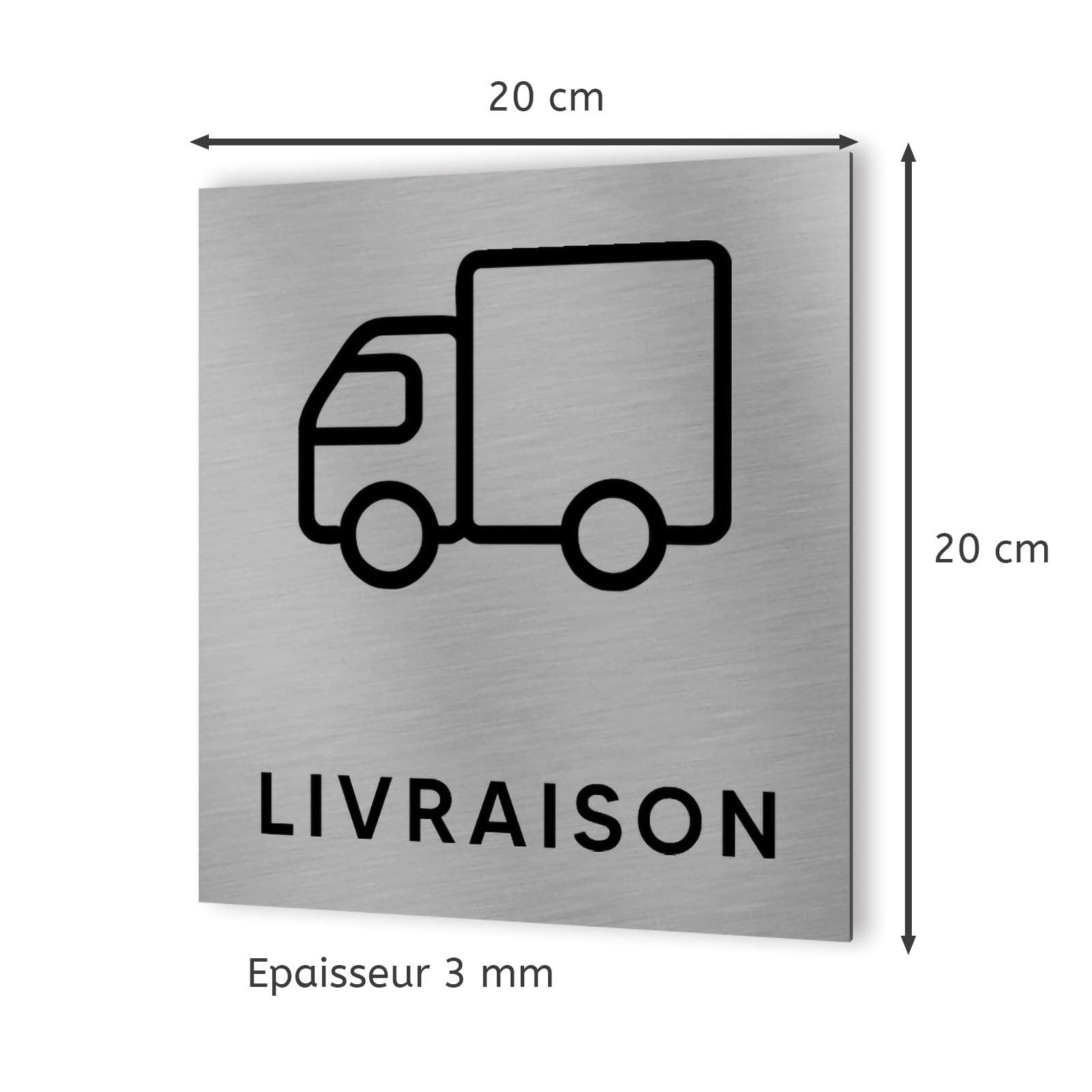 DECOHO - Pictogramme format 20 cm x 20 cm en Dibond Aluminium brossé - Modèle Livraison - Argent