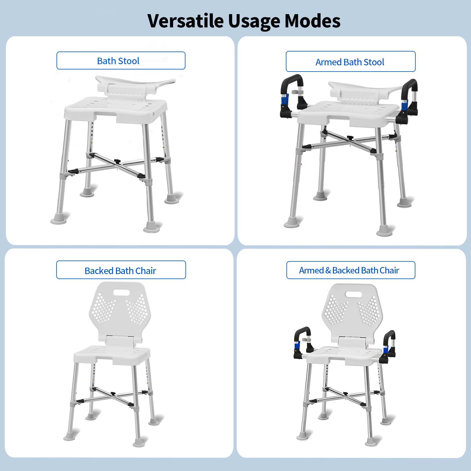 Silla de ducha para ancianos y discapacitados con brazos y espalda, silla de ducha para personas mayores, discapacitados o adultos bariátricos, asiento de banco para ducha interior y bañera de baño