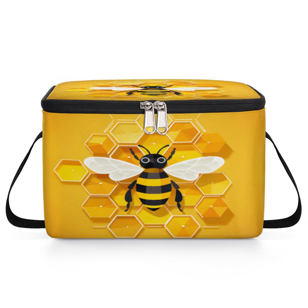 GzLeyigou Bee Honeycombs Lunch Bags for Women Men 9 Cans, Hot & Cold Food Delivery Bag Insulated Grocery Bag Insulated Lunch Box Bee Cooler Bag for Office Work Picnic Beach