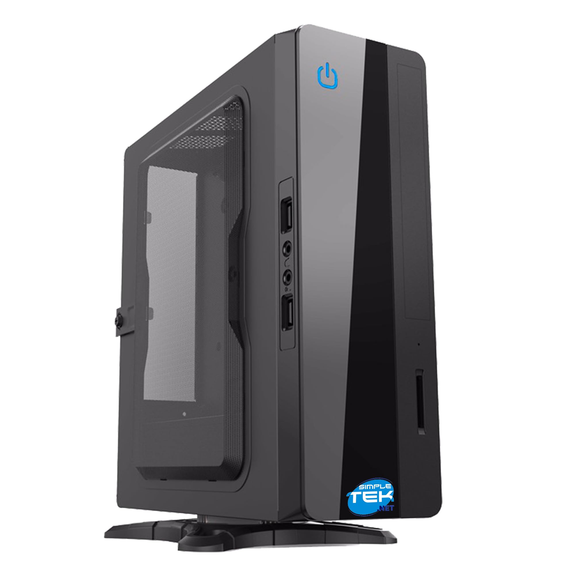 SIMPLETEK - Case PC Mini-ITX Compatto con Alimentatore 130W Integrato, Lettore di Schede, 2 Porte USB 3.0 e Staffa di Montaggio VESA