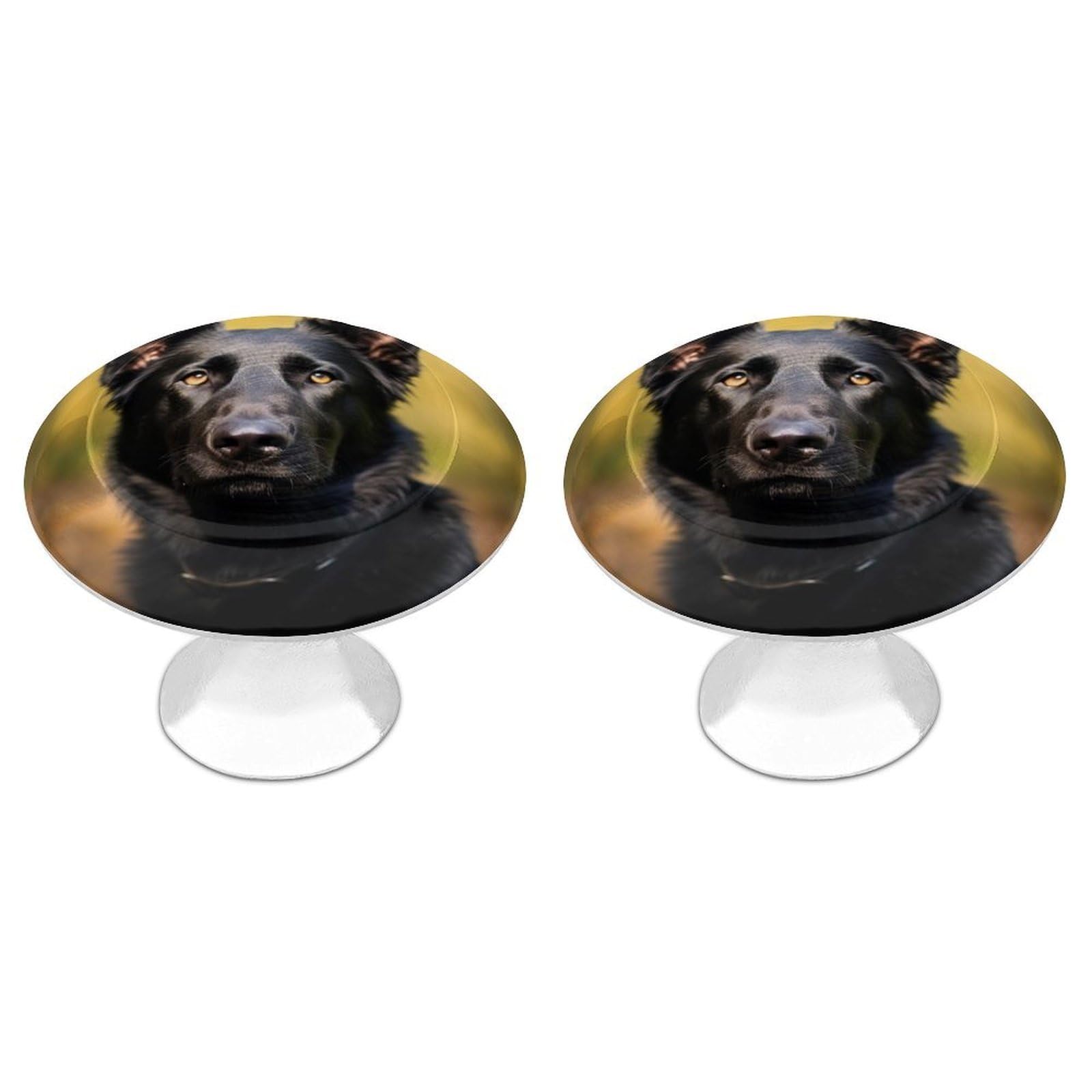 DWVTSLH Black German Shepherd Dog Cabinet Handles 2 Pack Stainless Steel Kitchen Drawer Pulls with Installation Screws Round Dresser Drawer Knobs 1.1 Inch Modern Cabinet Hardware Door Handles