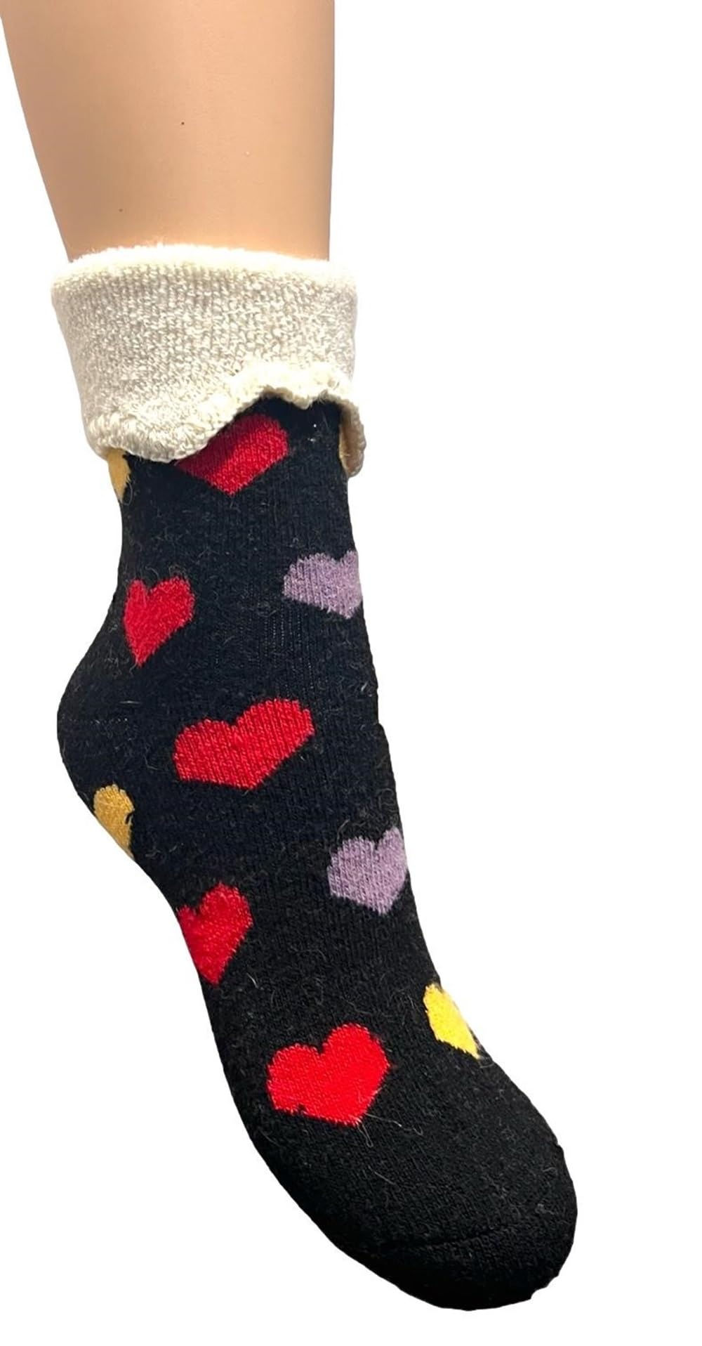 Jess & Lou SL2213 Black Love Heart Cosy Cuff Socks - Size UK 4-7 - BNWT