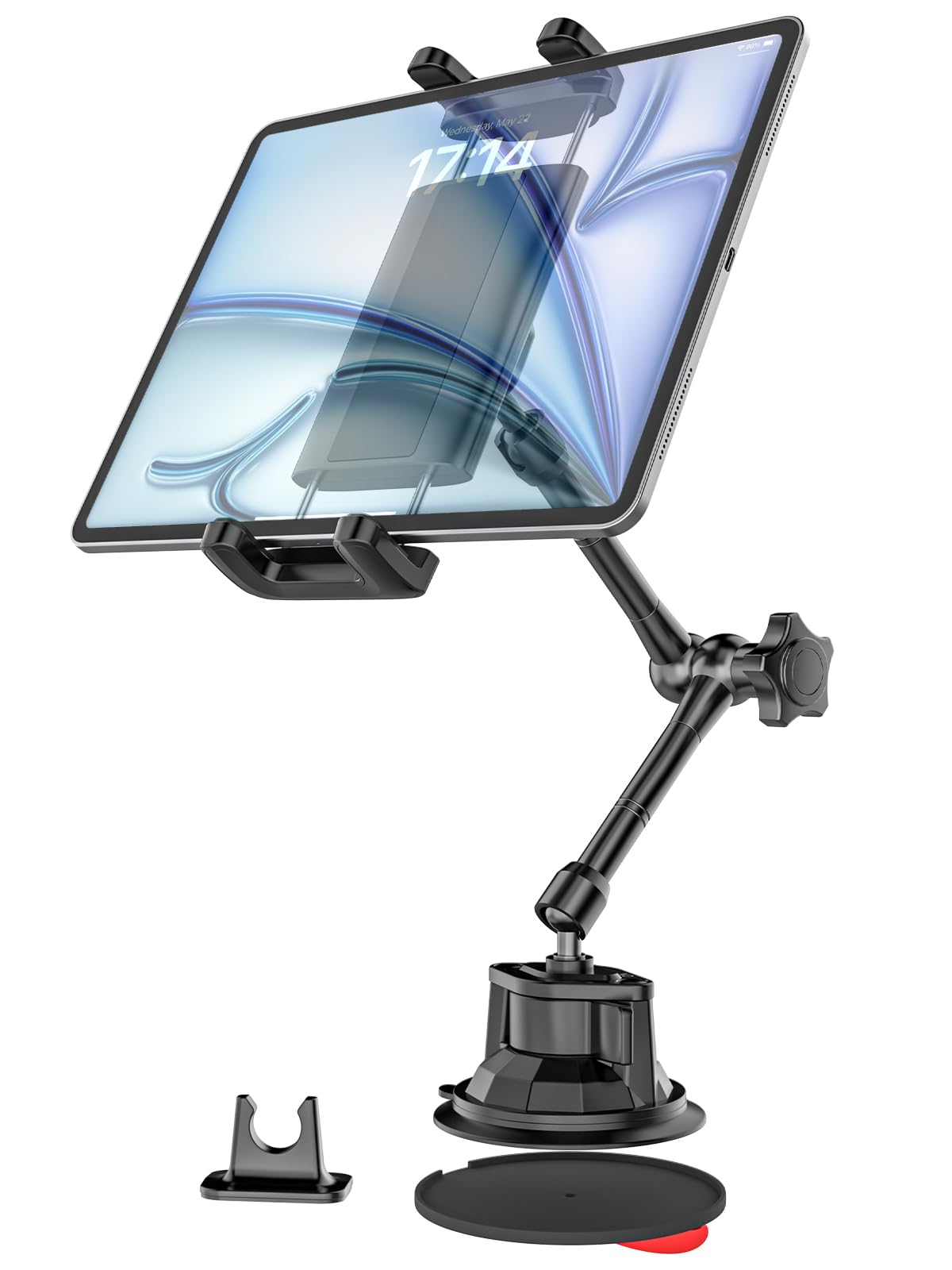 Support de tablette pour tableau de bord, camion, pare-brise, iPad avec bras en métal, support de tablette avant pour téléphone portable et tablettes de 4 à 12,9", iPad Pro/Air/Mini, Galaxy