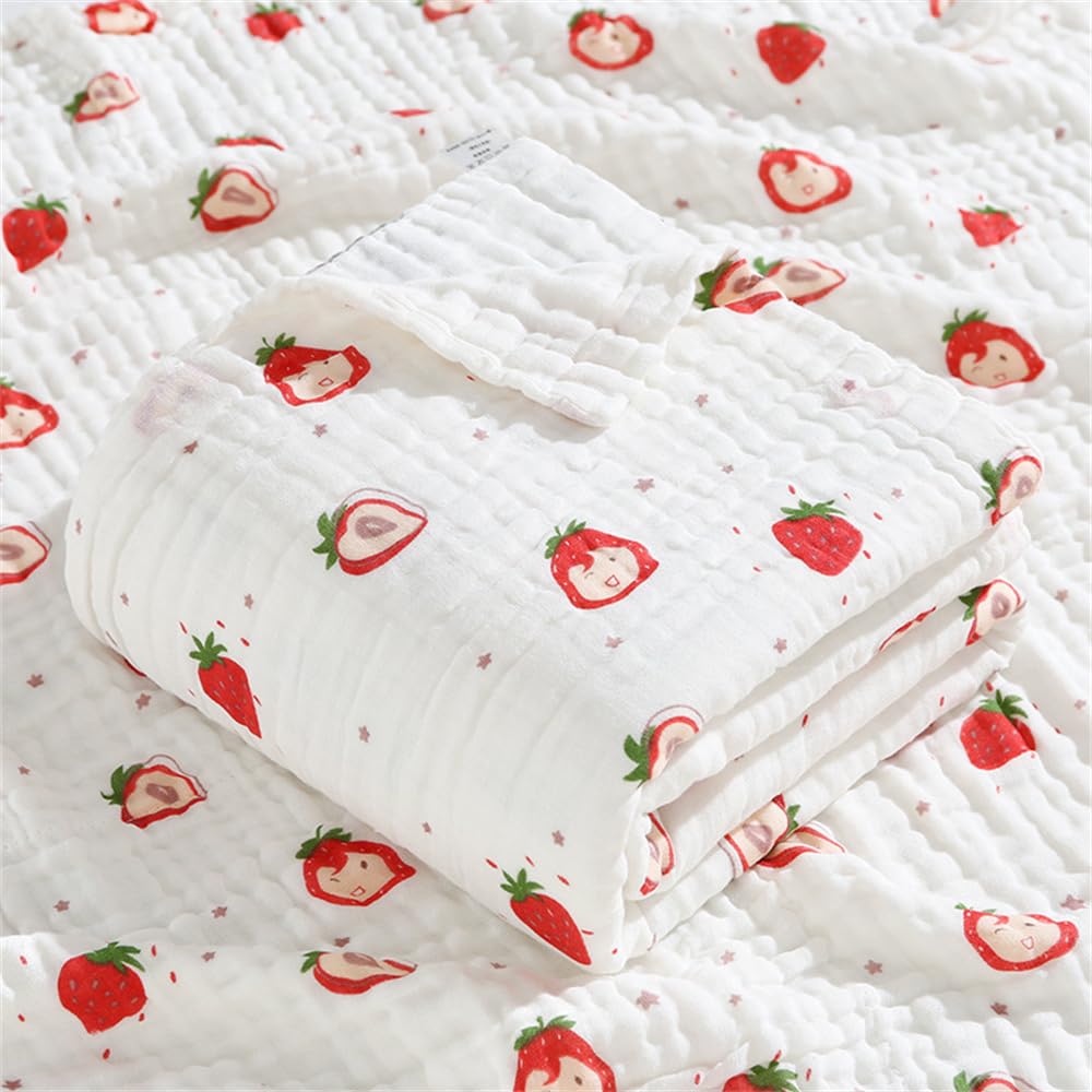 Chickwin Muslins Swaddle Blanket for Newborn/Baby, Soft Comfortable 6 Layers of Cotton Muslins Cloths Bath Towel Toddler Baby Shower Pram Cot Bed Sleeping Throw (110x110cm,Strawberry)