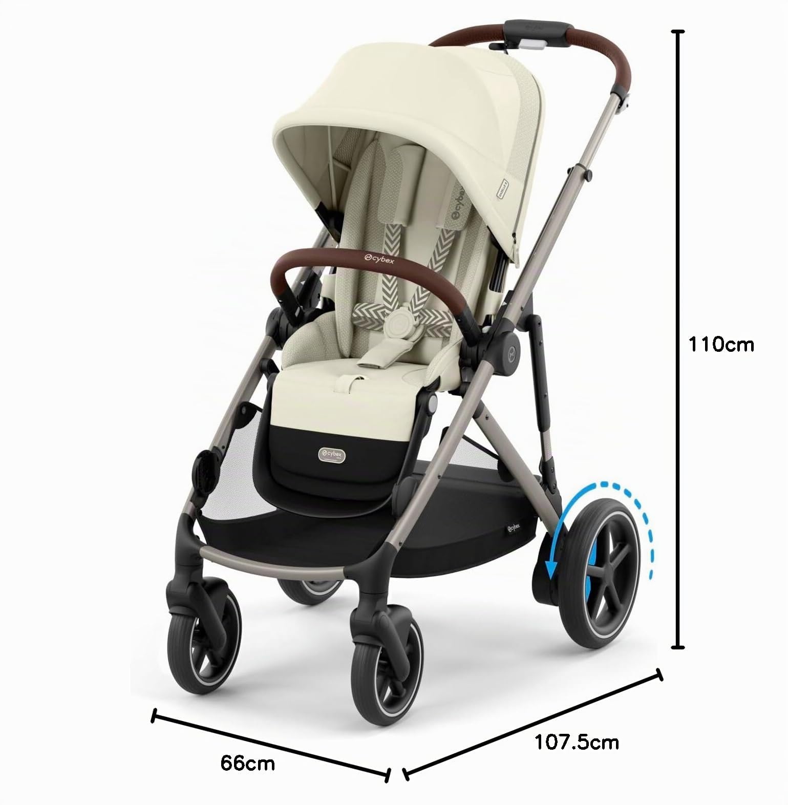 CYBEX Passeggino Gold e-GAZELLE S, max. 22 kg (modalità singola) / 2x 22 kg (modalità duo), sistema all-in-1 con azionamento elettrico e 20+ configurazioni, Seashell Beige