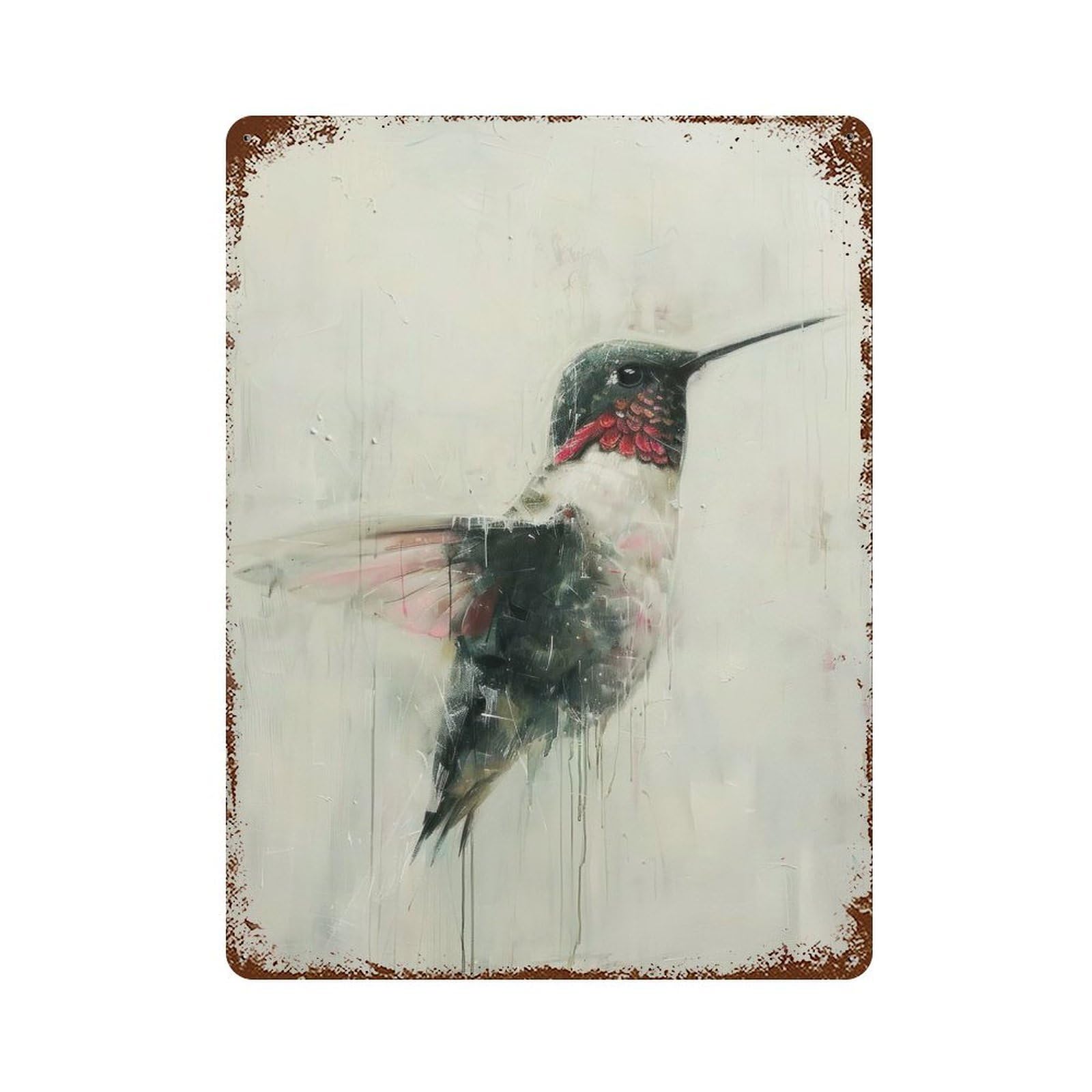 Hummingbird Painting Art Vintage Wall Sign 15.7"x11.8", Rust Effect Metal Decor for Farmhouse, Kitchen And Entryway Decor