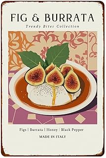 Fig & Burrata Plate Retro Aluminum Metal Signs Wall Decoration 8X12 Inches for Kitchen Bar Room Bedroom Bathroom Decor Posters