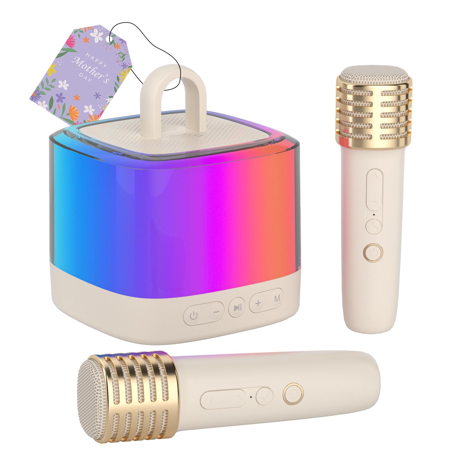 Mini macchina per karaoke per bambini e adulti, con 2 microfoni wireless, altoparlante Bluetooth portatile, con luci RGB, per bambini dai 3 ai 12 anni in su, adatta per feste in famiglia, all'aperto,