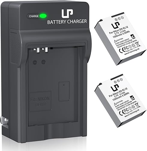 LP Paquete de cargador de batería EN-EL12, paquete de 2 baterías de 1500 mAh para Nikon Coolpix A1000, B600, Coolpix AW130, A900, W300, S1200pj,
