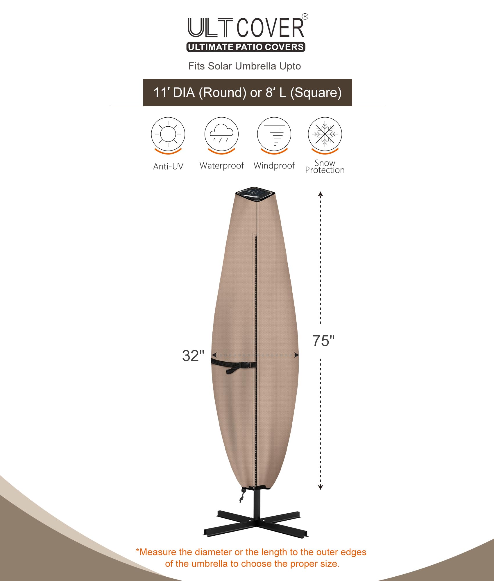 ULTCOVER Copertura Impermeabile Per Ombrellone Da Patio Con Pannello Solare - Adatta Per Ombrelloni Tondi E Quadrati - 2