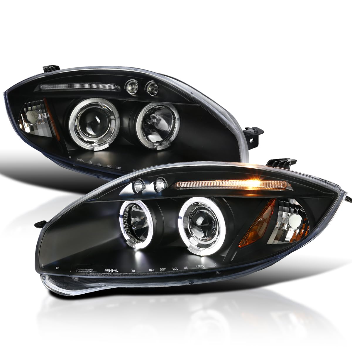 SPEC-D TUNING LED Black Dual Halo Projector Headlights Compatible with 2006-2012 Mitsubishi Eclipse, Left + Right Pair Headlamps Assembly
