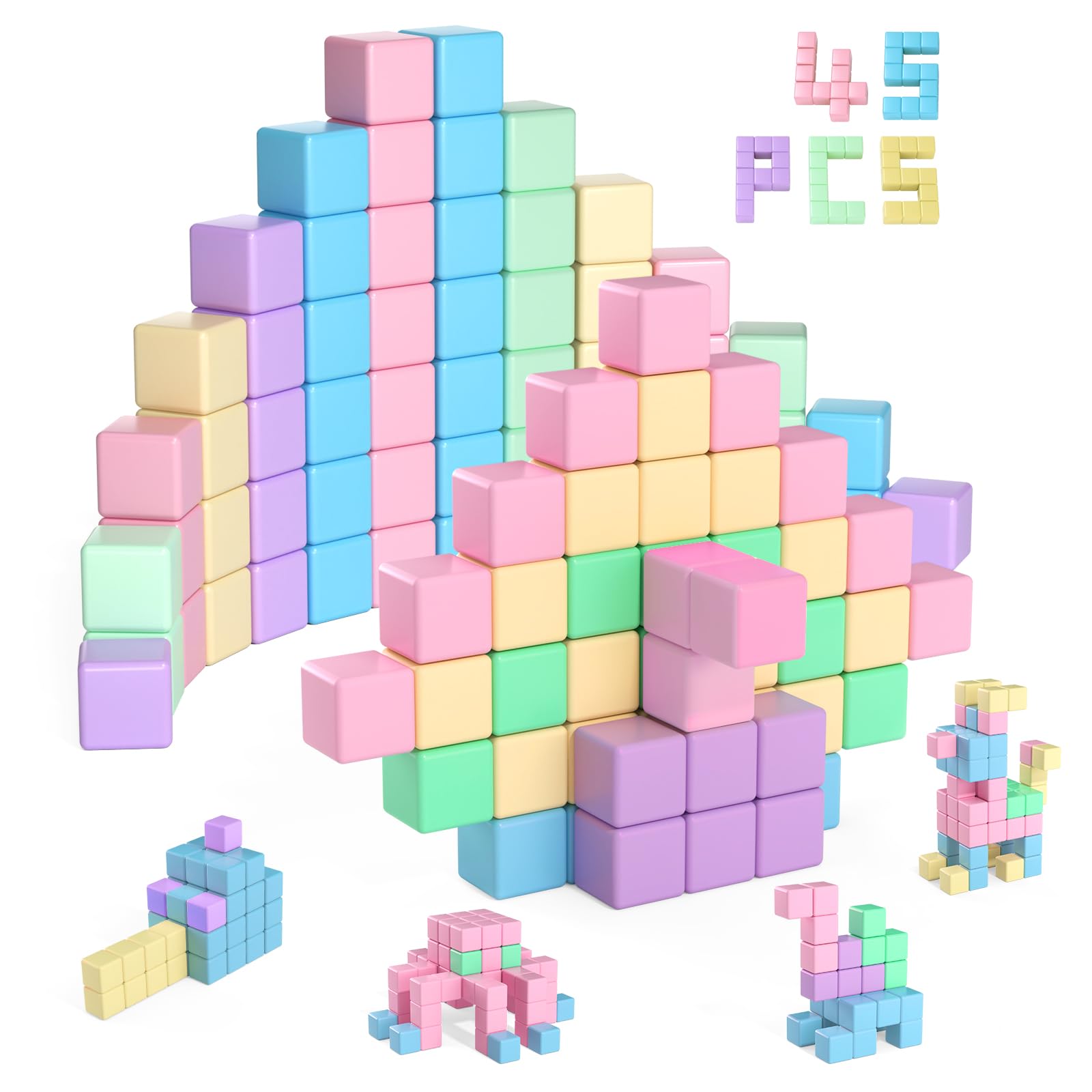 Magnetic Blocks, Building Blocks for Toddlers Age 3-5 Magnet Cubes Toys STEM Preschool Education Montessori Autism Toys 4-8 Christmas Birthday Gifts for Kids Ages 3 4 5 6 7+ Year Old Boys Girls 45PCS