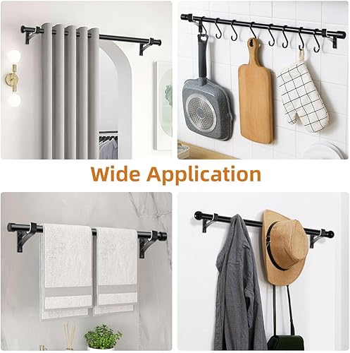 Vista 7 de KOLAKO 4 Pack Curtain Rod Bracket, Heavy Duty Curtain Rod Holders Single Decorative Rod Hooks Hanger for 1 Inch Drapes Rod, Black