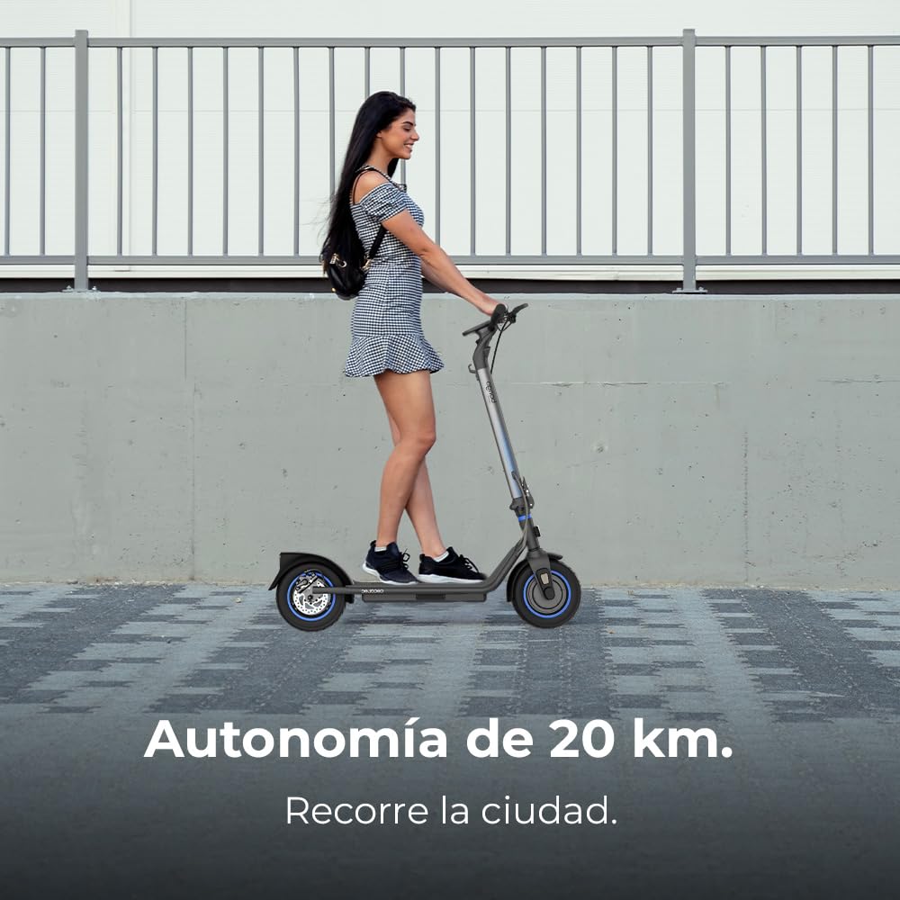 Cecotec Patinete Eléctrico Homologado con App Bongo D20 XL Connected. Potencia Máxima de 630W, Autonomía de hasta 20km, Ruedas de 10”, Supera Pendientes, Freno Delantero y Trasero