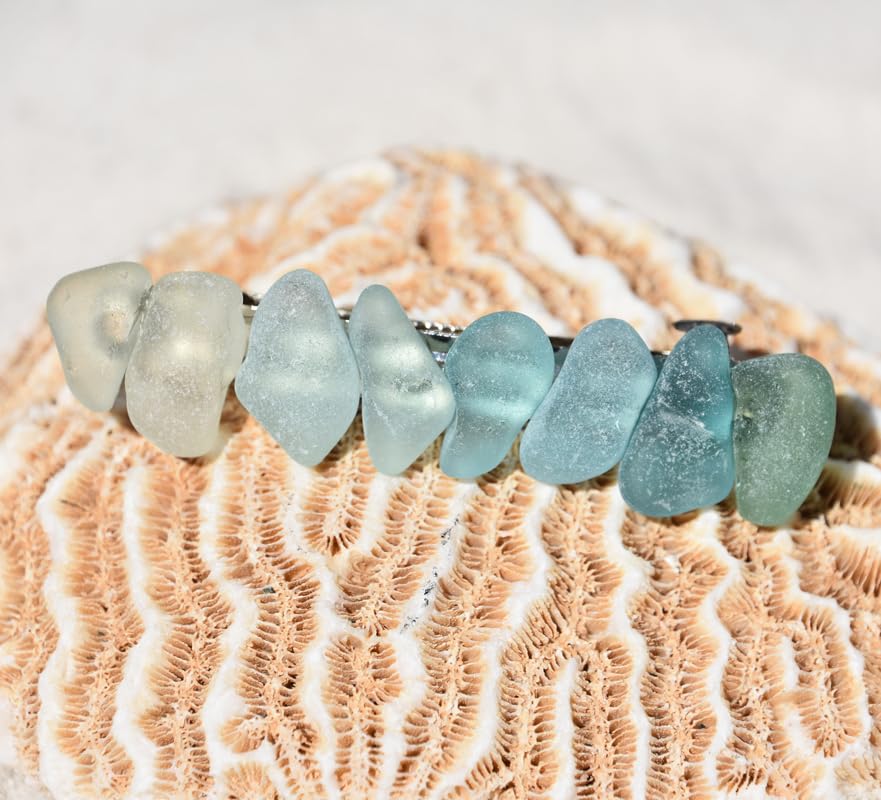 DejaVu Designs Genuine Shades of Teal and Aqua Sea Glass French Barrette Hair Clip - 60 MM