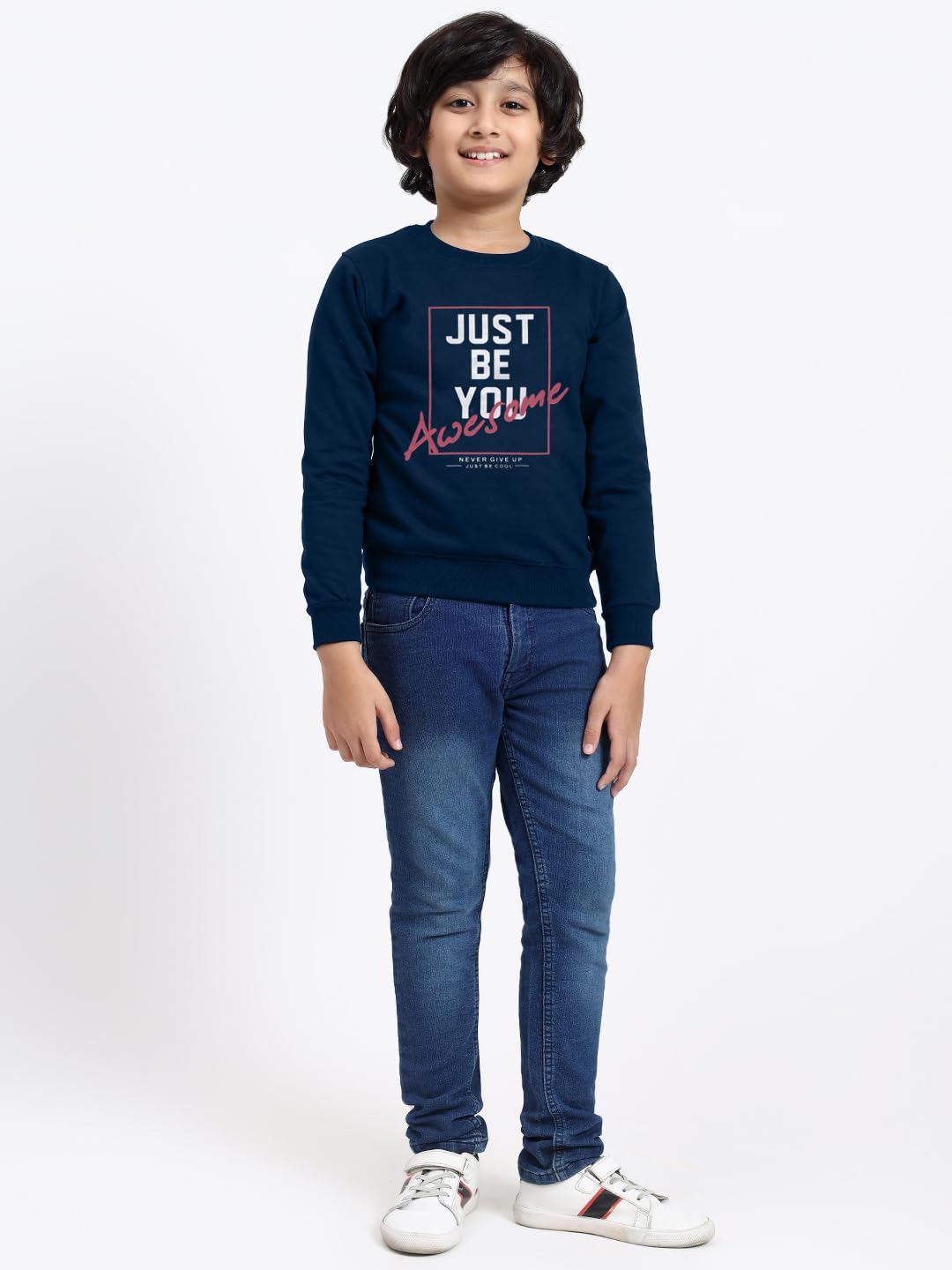 FUNKOOL Boys Regular Fit | Premium Cotton Fleece |Full Sleeves|Round Neck|Trendy Winter Wear| Sweatshirts for Boys and Girls -Airforce 3