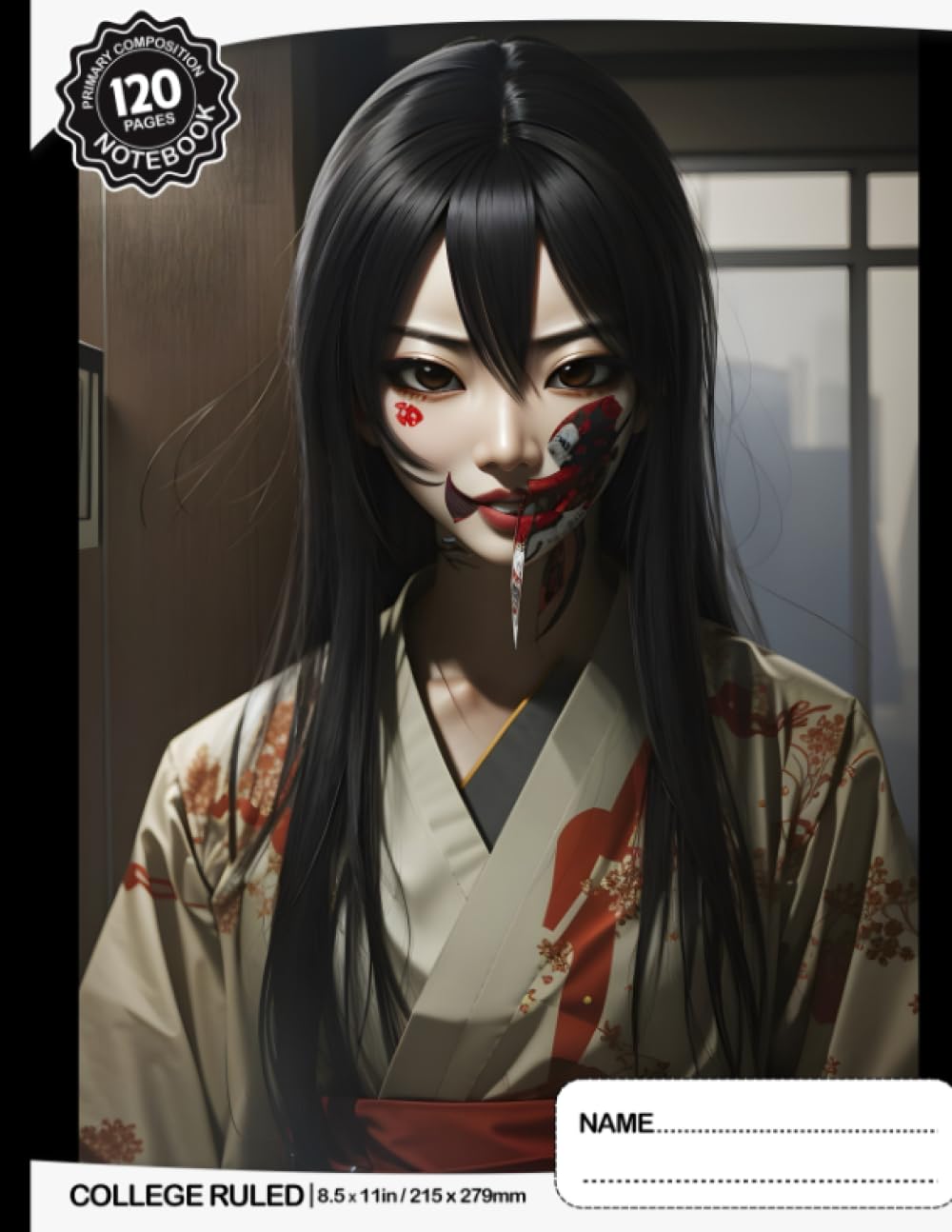 Composition Notebook College Ruled: Kuchisake Onna, Japanese Urban Legend, Horror-inspired, Size 8.5x11 Inches, 120 Pages