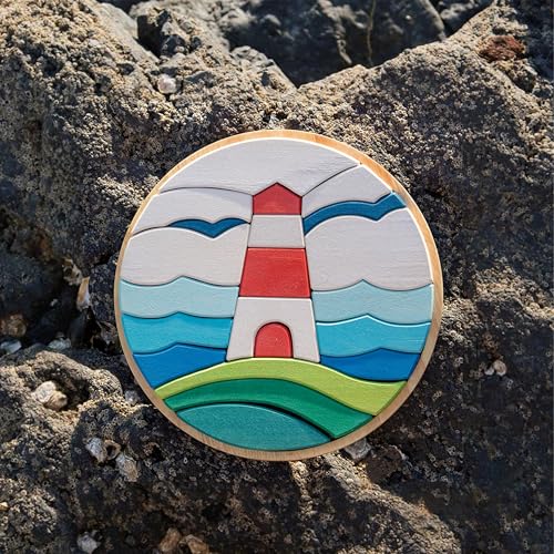 AVDAR Wooden Puzzles for Toddlers 2-4, Lighthouse Puzzle Block Set with Storage Tray, Wooden Stacking Building Block for Kids Ages 3-5