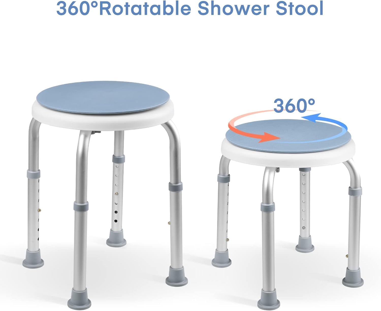 Taburete de ducha, giratorio 360°, taburete de baño con pies de goma antideslizantes, estable, 7 alturas ajustables (36 – 52 cm), para personas mayores, discapacitados, embarazadas