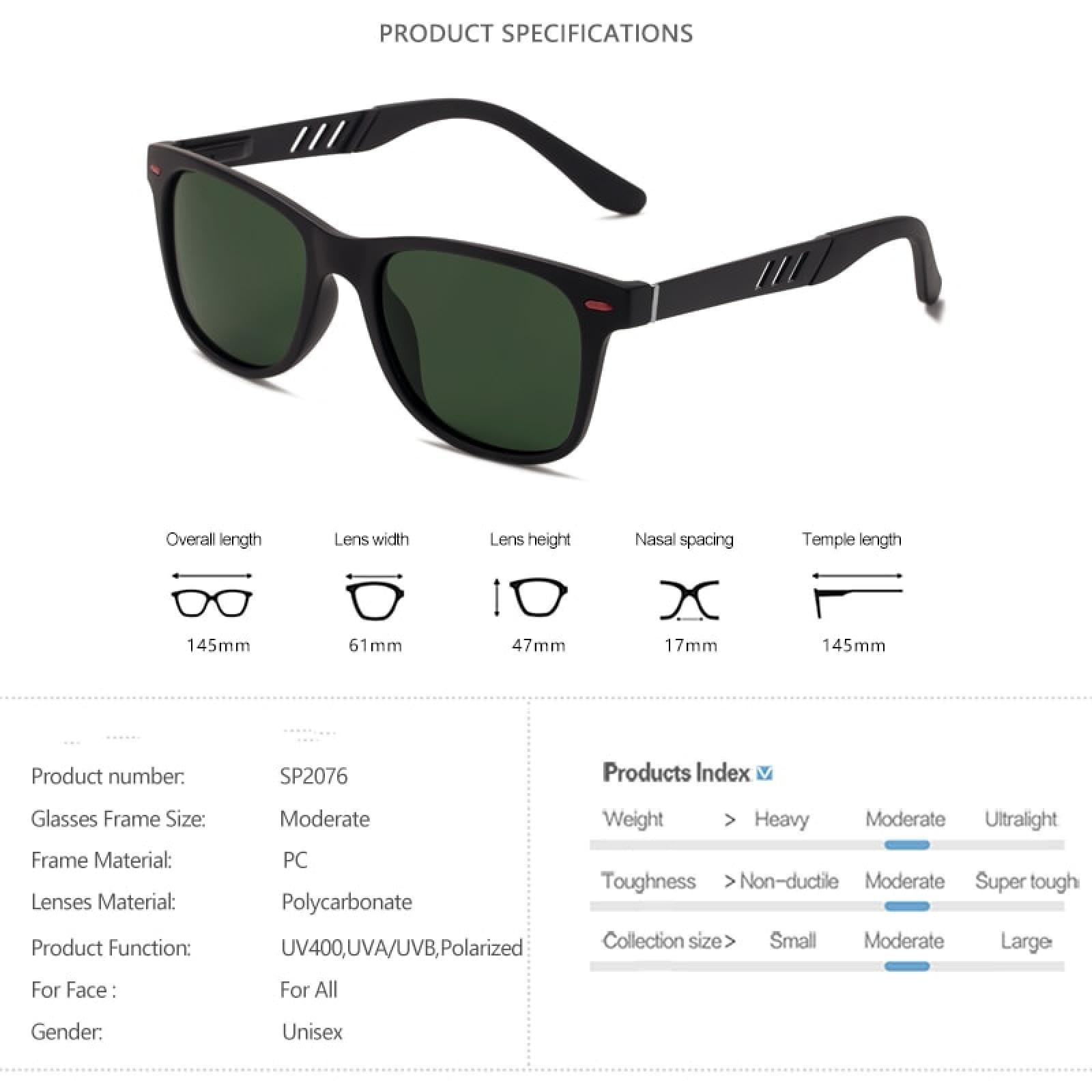 Gafas de sol para hombre y mujer, patas con bisagras, lentes Tac