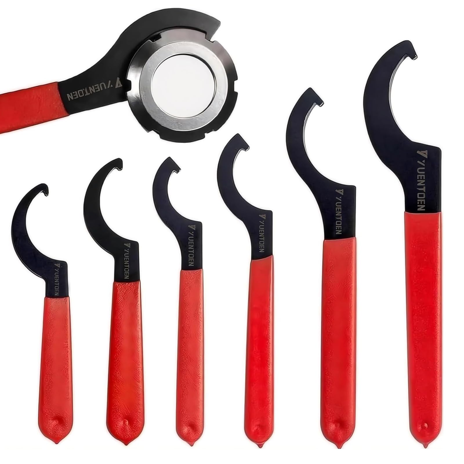 6 Stück C-Steckschlüssel Set mit Spannzangenfutter,Verstellbarer C-Hakenschlüssel für Muttern,Rutschfester Griff and Nasen-Design,Zum einfachen Anziehen und Lösen von Schraubverbindungen