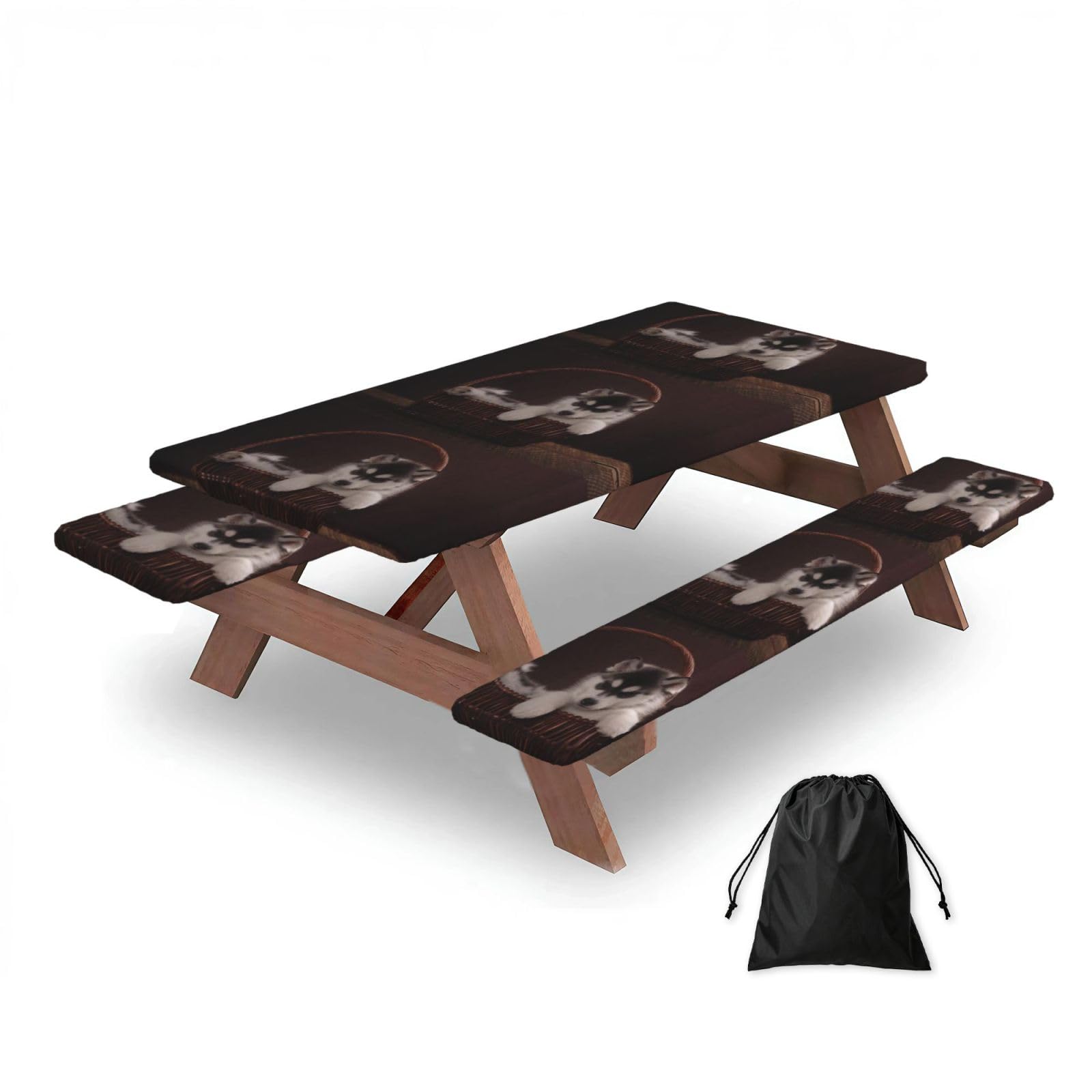 Dopklna As Picture Dog Husky, Picnic Table Cover With Bench Covers -Waterproof Elastic Fitted Tablecloth For Garden Camping Patio 76X152cm