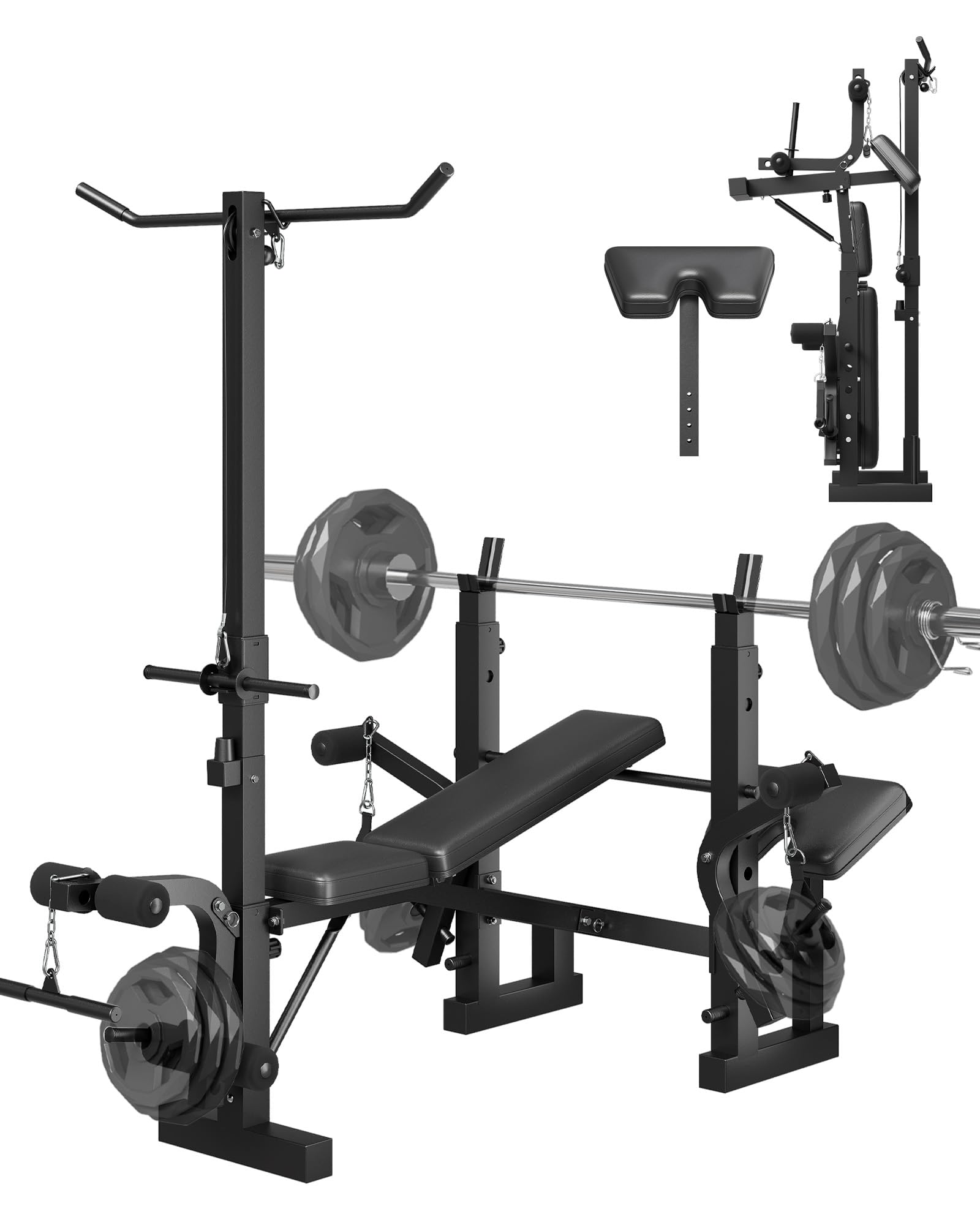 8-in-1 Weight Bench Set for Home Gym, Foldable Workout Benchs | With Preacher Curl Pad, LAT Pulldown and Leg Extension Leg Curl, Bench Press for Full Body Exercise