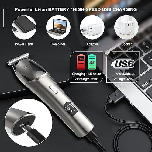 Miniatura 5 de Hatteker Cortadora de barba para hombres, kit de aseo impermeable con bigote, cara, nariz, recortadora de cabello corporal, maquinilla de afeitar