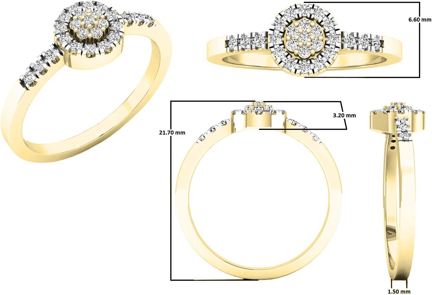 Dazzlingrock Collection 0.25 Ctw 18K Real Solid Gold Round White Natural Diamond Women Cluster Engagement Ring