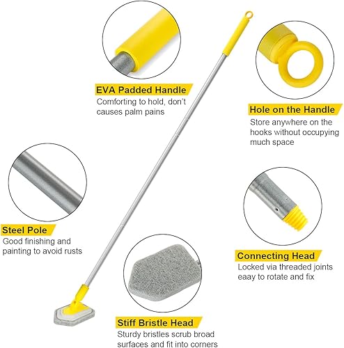 Miniatura 2 de Lalafancy - Cepillo de limpieza de ducha con mango largo extensible de 46 pulgadas, cepillo 2 en 1 para tina y baldosa, accesorio intercambiable y