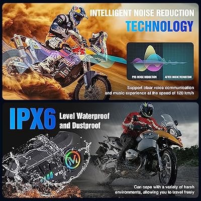 FEYA Motorcycle Helmet Speakers High Battery Life Helmet Headphone IPX6 Automatic Answer/Call Music Control/Intelligent Noise/Wake up Siri, 2 Different Types of Mic - Compatible with All Helmets - Y10