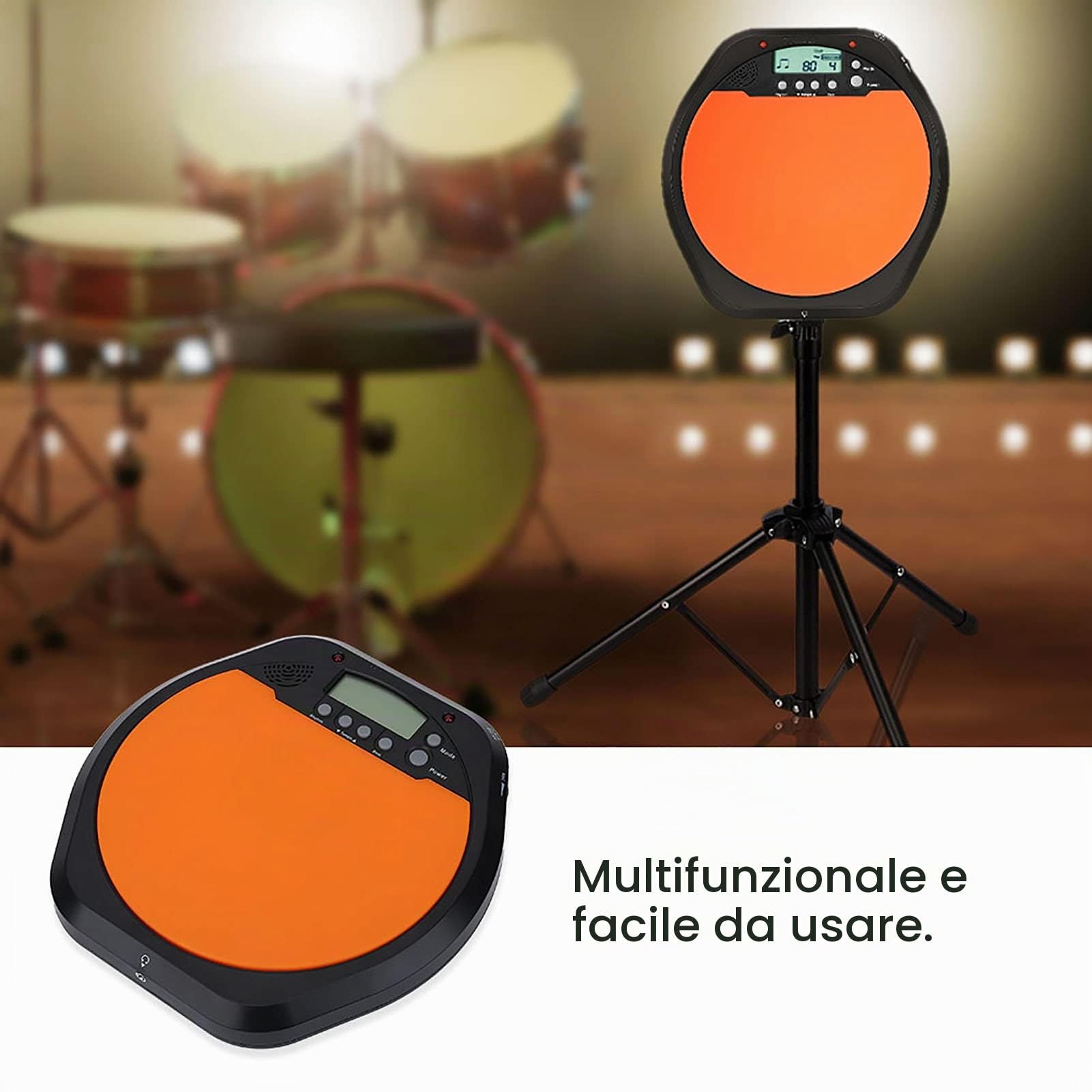 Metronomo elettronico digitale per esercitarsi con la batteria, completo di cuffie e accessori per strumenti musicali per batteristi e percussionisti.