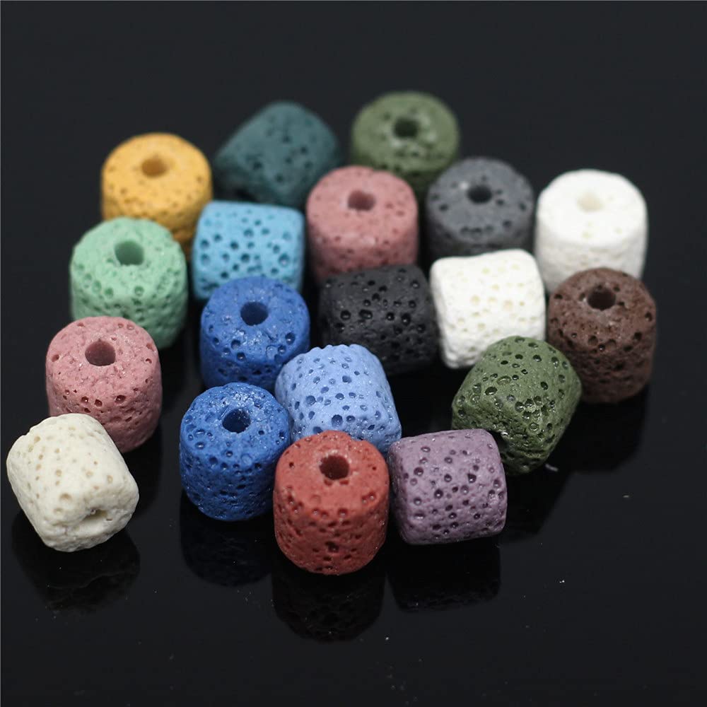 Oameusa 10x10mm Cylindrical Lava Volcanic Rock Loose Agate Stones Beads for Aromatherapy Essential Oil DIY Bracelets Necklace Earring Jewelry Making Supplies About 39Pcs 15inches/Strand