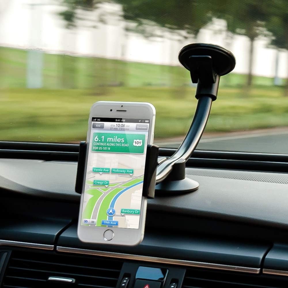 Techno mountsCar Tablet Holder Gooseneck Mobile Suction Cup Car Phone Holder Flexible Hose Tube 360 Degree Rotation for sizes 3.5" to 11" inch Tablets and Mobiles