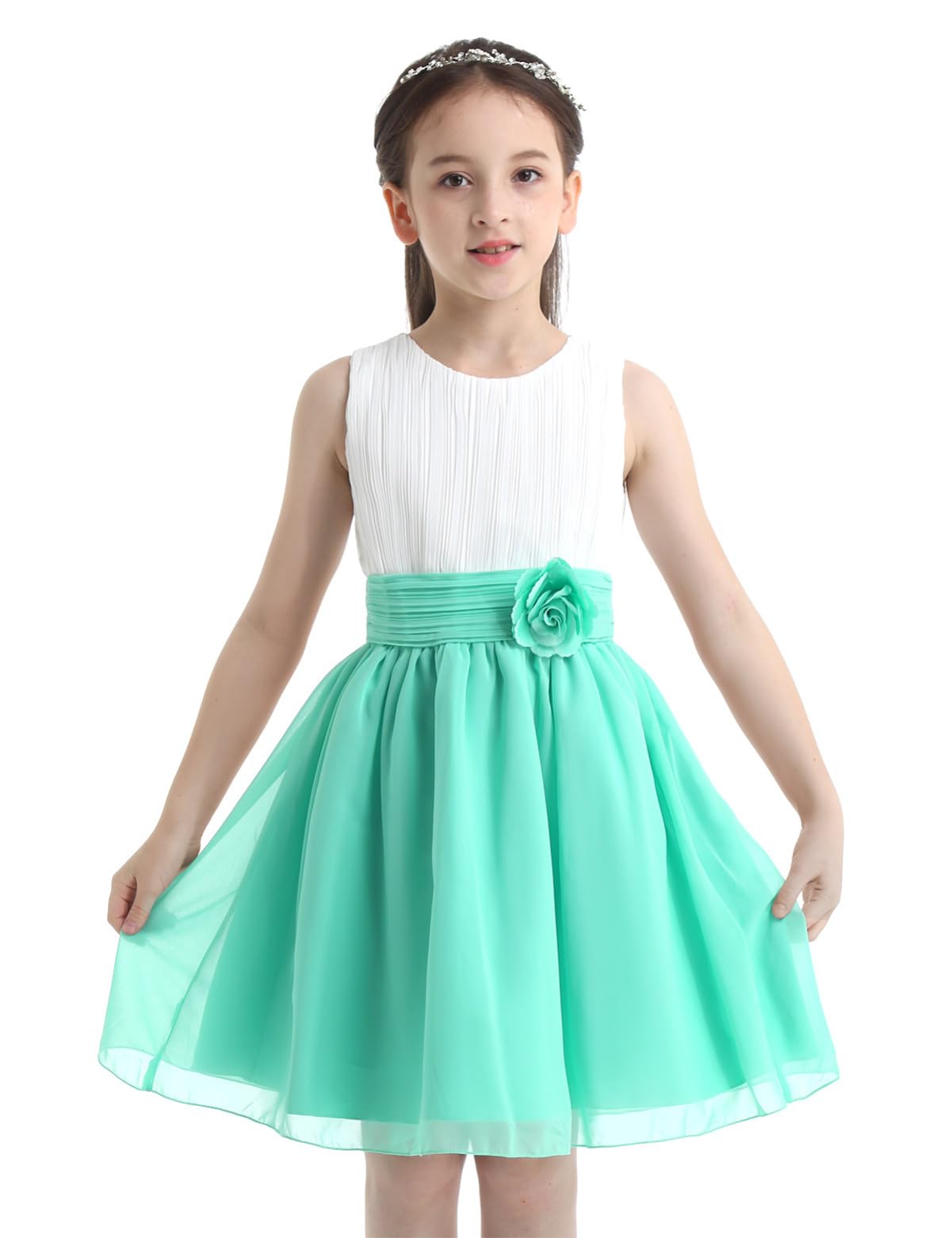 IEFIEL Vestido de Fiesta para Niña Elegante sin Manga Vestido de Cumpleaños Boda de Noche Graduación Flores Niñas 3-16 Años